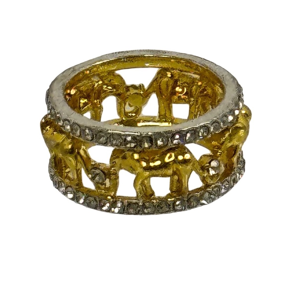 Jeulia Two Tone Elephant Rhinestone Eternity Band Statement Ring Size 8 Sterling